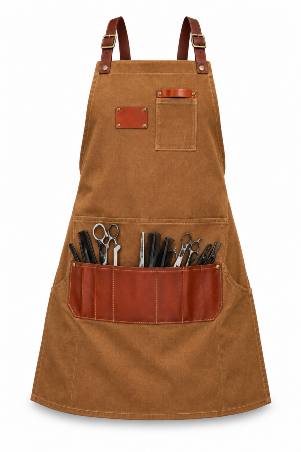 חלוק עבודה מקצועי לספר BarberPRO BP8231 חום עם כיסים לכלי עבודה