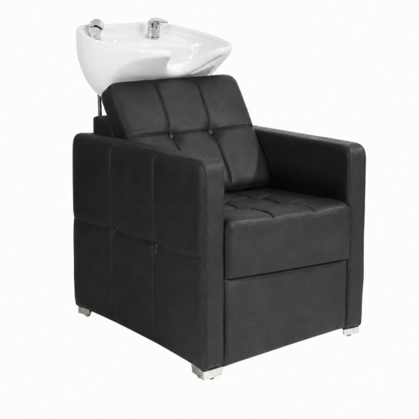 עמדת חפיפה WC-09004-2 עם כיסא שחור וכיור חרסינה לבן