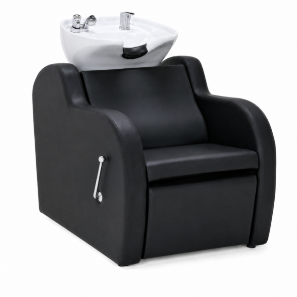 עמדת חפיפה שחורה מפוארת למספרה FR-68011R-004 עם כיור חרסינה לבן