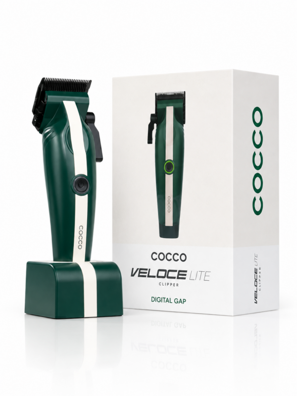 COCCO Veloce Lite Clipper מכונת תספורת מקצועית ירוק לבן עם בסיס טעינה